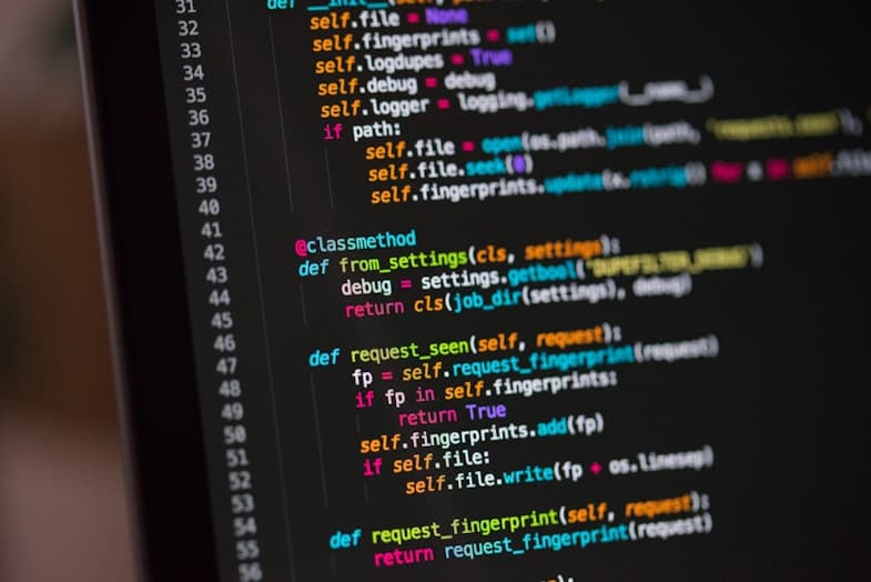 A close-up of colourful code on a computer screen