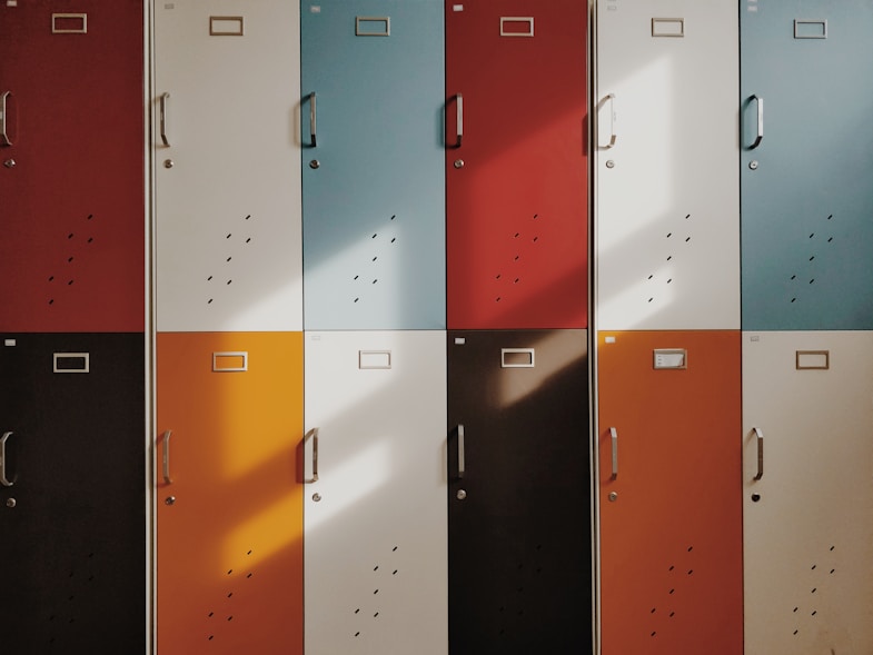 A colourful row of lockers representing the 11-Plus category
